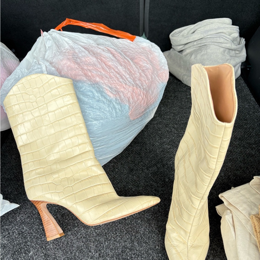 SCHUTZ Cream Croc-Embossed Boots